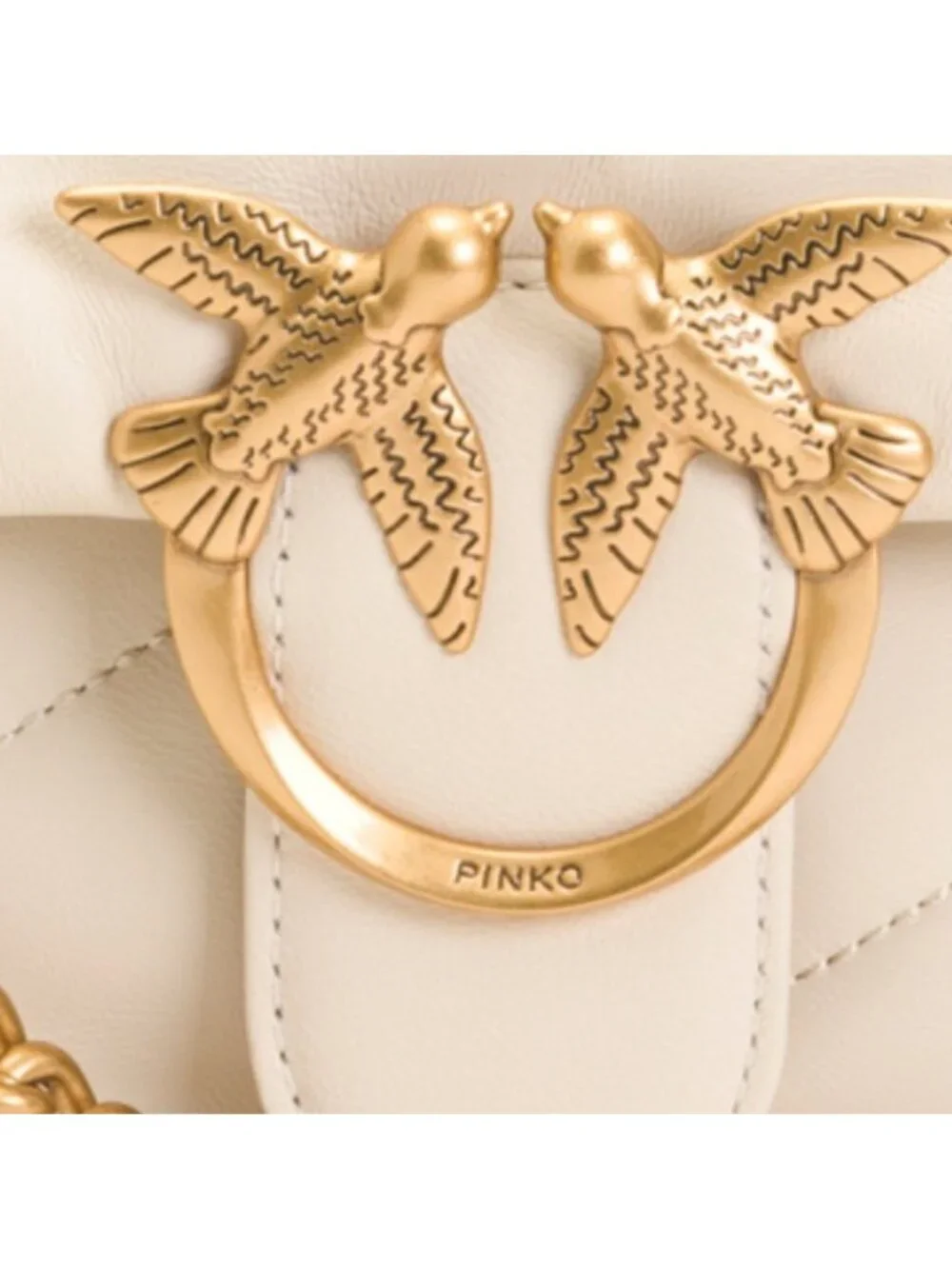 PINKO Made In Italy Leather Classic Love Birds Puff Quilted Shoulder Bag